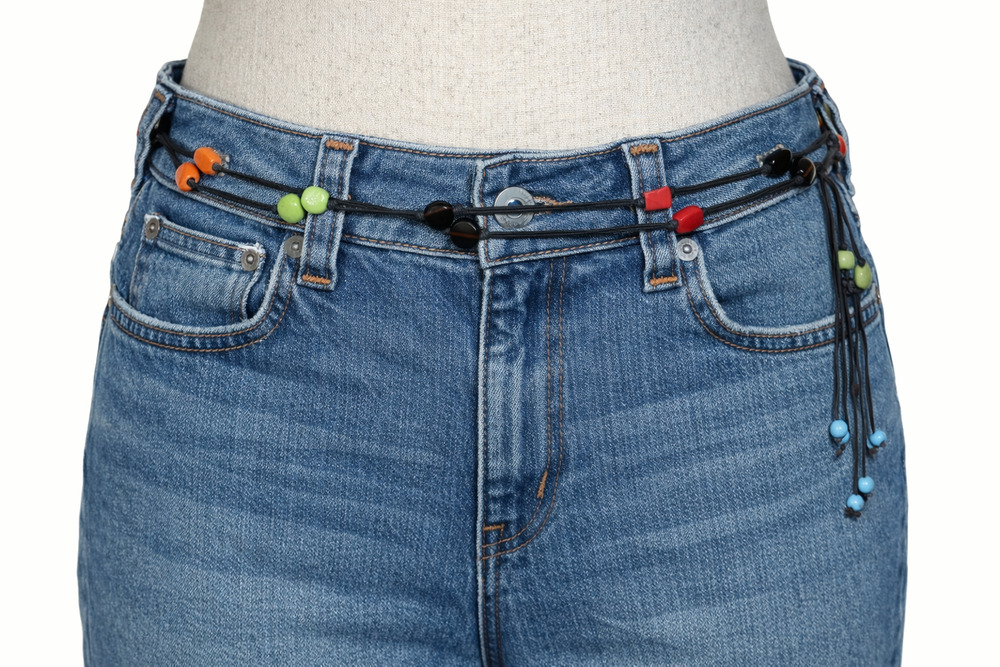 Colorful Beaded Necklace Belt Double Strand Statement Brown Retro Boho Chic 50"